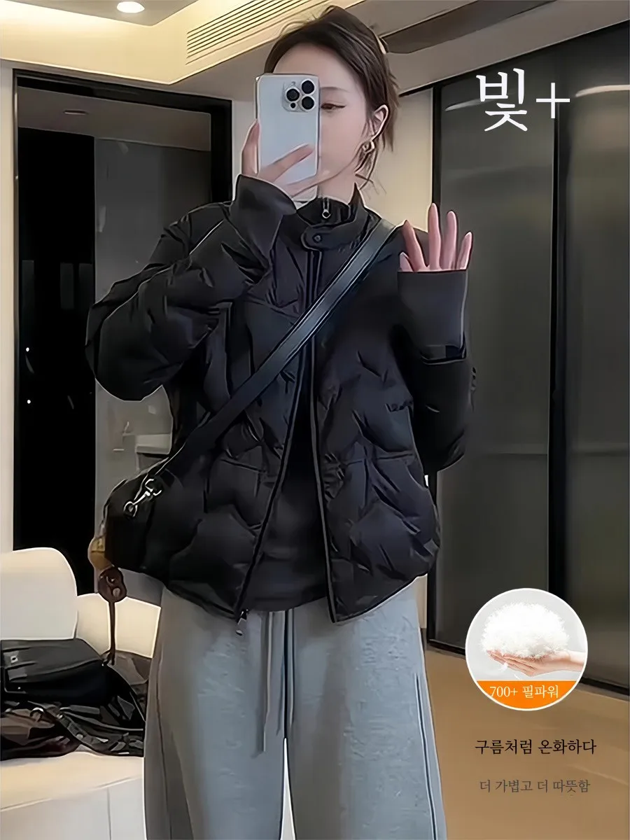Ozhouzhan 2024 Winter New Korean Sle Versatile Short Stand Collar Lightweight White Duck Down Down jacket Outerwear Women