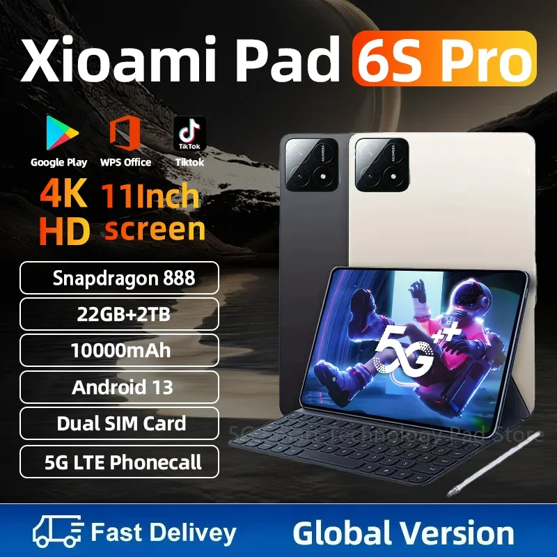 Планшет Pad 6 Pro Snapdragon 888 Global Version Android 13 xioa mi RAM 22 ГБ ПЗУ 2 ТБ 5G HD 4K