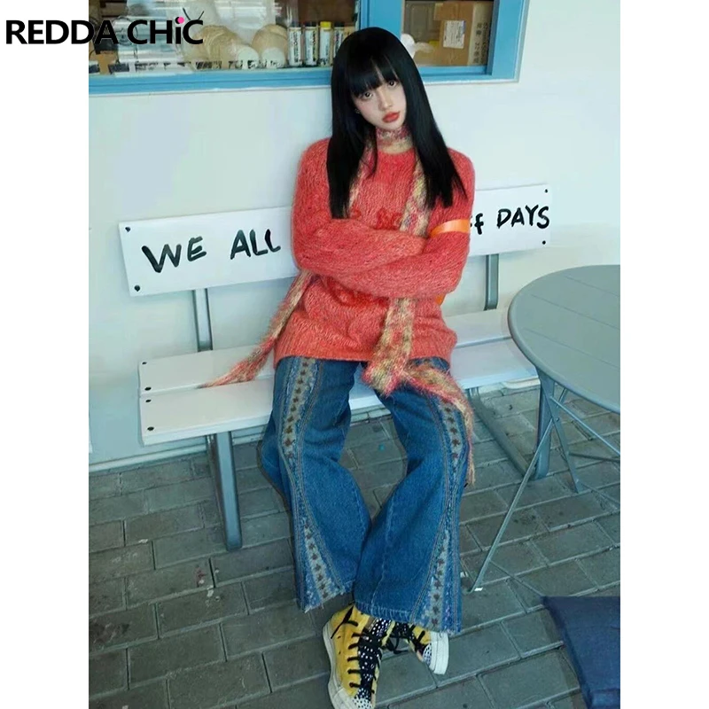 REDDACHiC Трикотажные женские мешковатые джинсы с святым глазом Fair Isle Вязаные