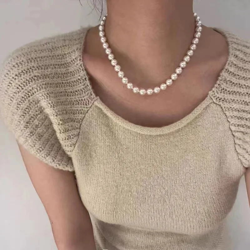

Vintage Korea Chic Handmade Pearl Bead Choker Necklace Party Jewelry