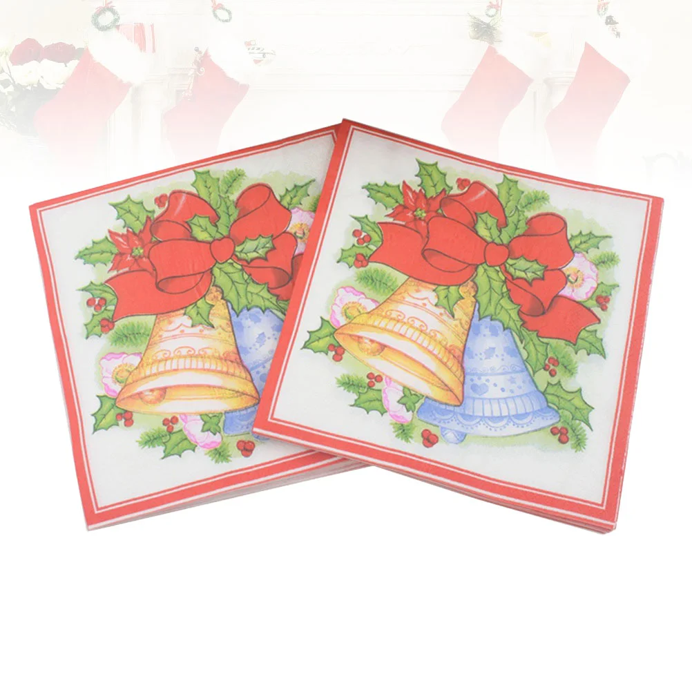 

20 Pieces Napkin Beautiful Disposable Christmas Bell Printed Tissues for Birthday