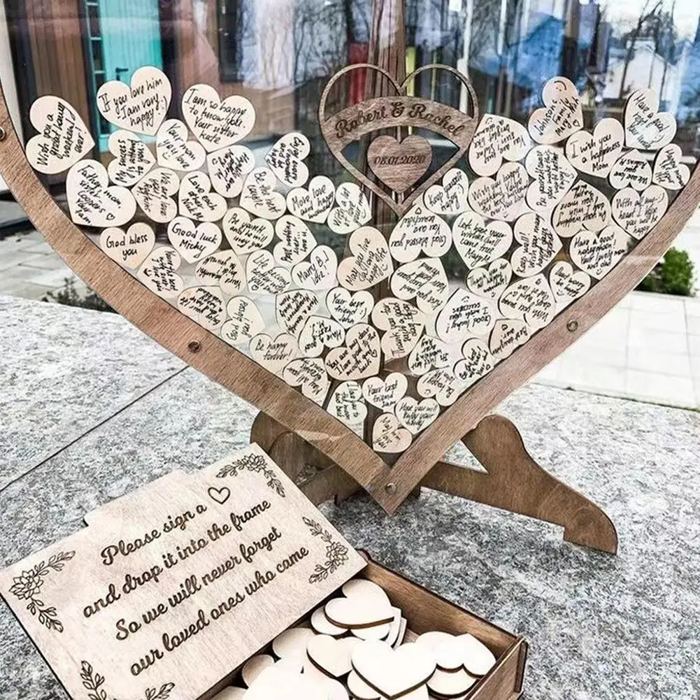 

Wedding Guestbook Deco Details Souvenirs For Guests 3D Wooden Heart Wedding Guest Book Ornament Ideas Decoration Mariage I7E6