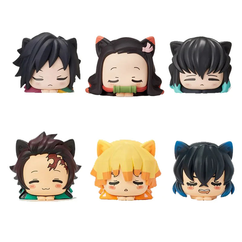 

6Pcs/1Set Prone Sleep Q Version Anime Figure Demon Slayer Kimetsu no Yaiba Tanjirou Agatsuma Zenitsu Nezuko PVC Toys Model 6CM