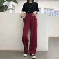 feiernan burgundy pantsuit for women formal straight pants oversized high waist trousers solid office wear full length bottoms