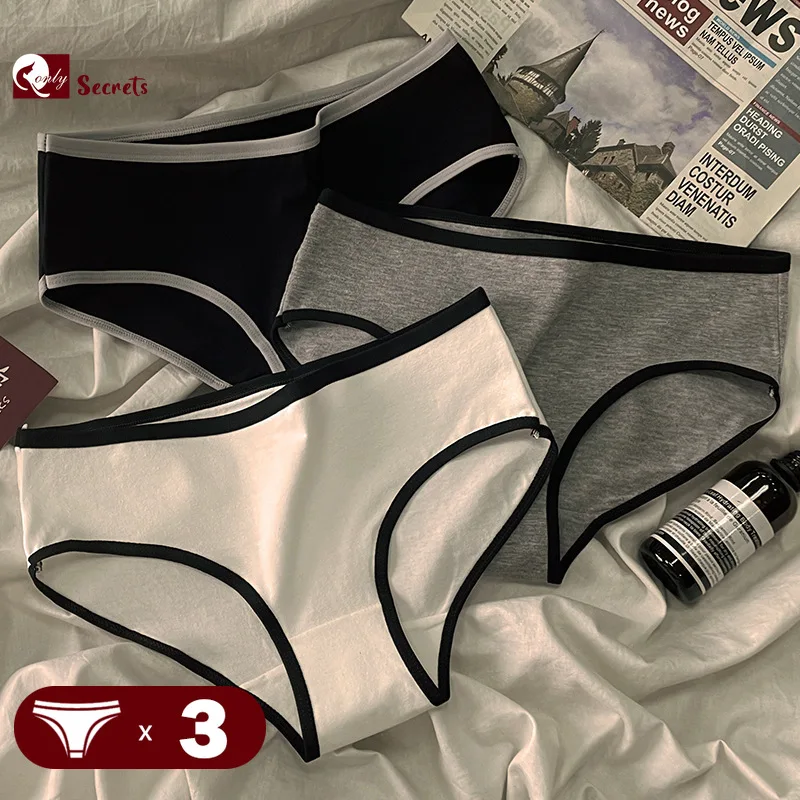 

3PCS/Lot Cotton Panties Ladies Sexy Underpants Middle Rise Women Patchwork Breathable Underwear Intimates M-XL Female Lingeries