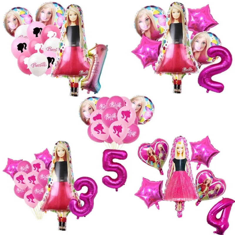 18pcs Barbi Doll Aluminum Foil Balloons Set Girl Birthday Party Baby Shower Barbi Latex Balloon Decor Wedding Pink Air Globo Toy