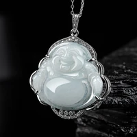 burmese jade maitreya pendant 925 silver jadeite carved accessories charms pendants necklace man natural white emerald charm