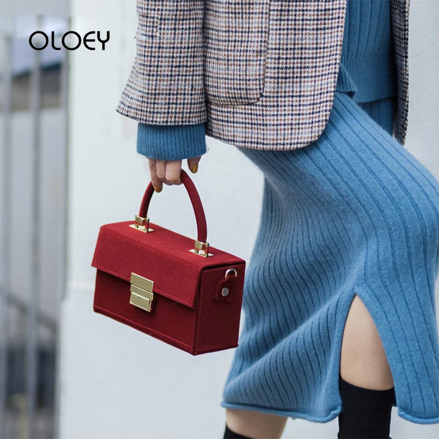 

2019 Classic Luxury Handbags Women Bags Designer Corduroy Wine Red Box Bag Quality PU Shoulder Messenger Bag For Bolsa Mujer Sac