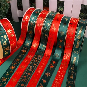 

2.5cm 50 yard Christmas ribbon Cross border foreign trade manufacturers gilding ribbon packaging gift box decorative ribbon