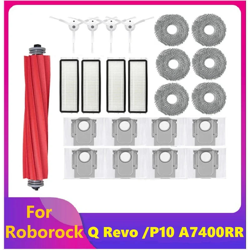 

23PCS Replacement Spare Parts For Roborock Q Revo /Roborock P10 A7400RR Robot Vacuum Cleaner Main Side Brush Dust Bags Mop Pad