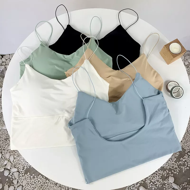 

Summer Bra 2021 Women Ice Silk Crop Top Seamless Tube Top Bra Underwear Korean Fashion Solid Padded Bralette Summer Vest Bra