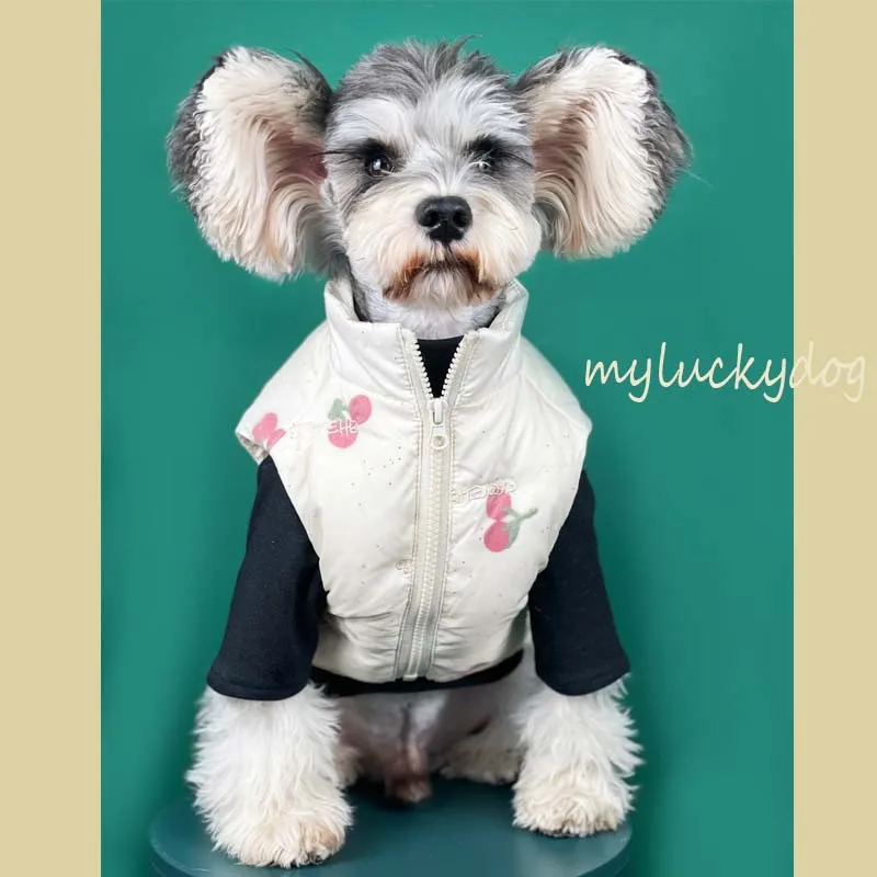 

Одежда для собак, теплая осенне-зимняя вишневая жилетка, Тедди, шнауцер, померанский, для маленьких и средних собак, пуховик для домашних жив...