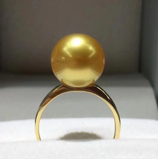 

New AAAAA11-10mm Genuine Natural Round South Sea Golden Pearl Ring Adjustable 925S