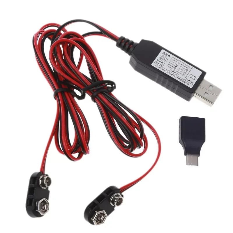 

2in1 Type C USB Mains Convert to Dual 6F22 9V Battery Eliminator Can Replace 2pcs 9V Battery USB Power Supply Cable