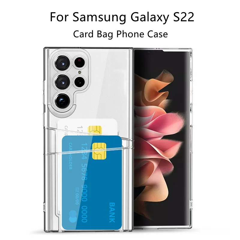 

Чехол для телефона с отделением для карт для Samsung Galaxy S22ultra 21plus s20 note20 ультратонкая фоторамка прозрачная Противоударная мягкая задняя крышка ...