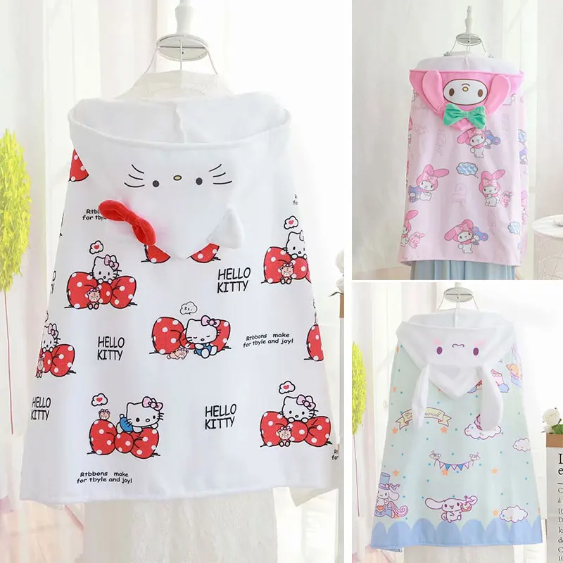 

Sanrio Hello Kitty Bath Towel Anime My Melody Dry Hair Hat Cute Cartoon Cinnamonroll Beach Towel Home Bathroom Kid Bathrobe Cape