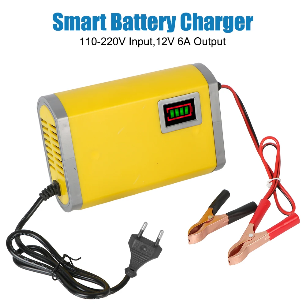 Smart Car Battery Charger For 20AH/60AH/80AH Lead Acid Batteries AC 110-220V Input DC 12V 6A Output