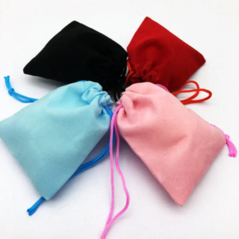 100pcs Mix Color 5x7cm Free Shipping Wholesale Velvet  Pouch BLack Jewelry Gift Bag Organza Rings Watch Red Blue Pink Christmas