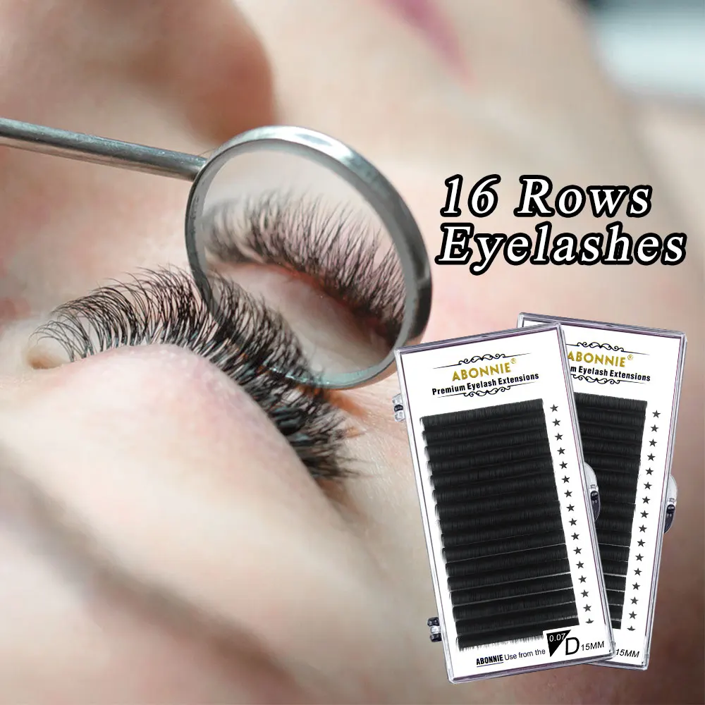

Abonnie 16Rows Classic Individual Lashes 8-18mm All Size Silk Eyelashes Premium Eyelash Extensions Supplies