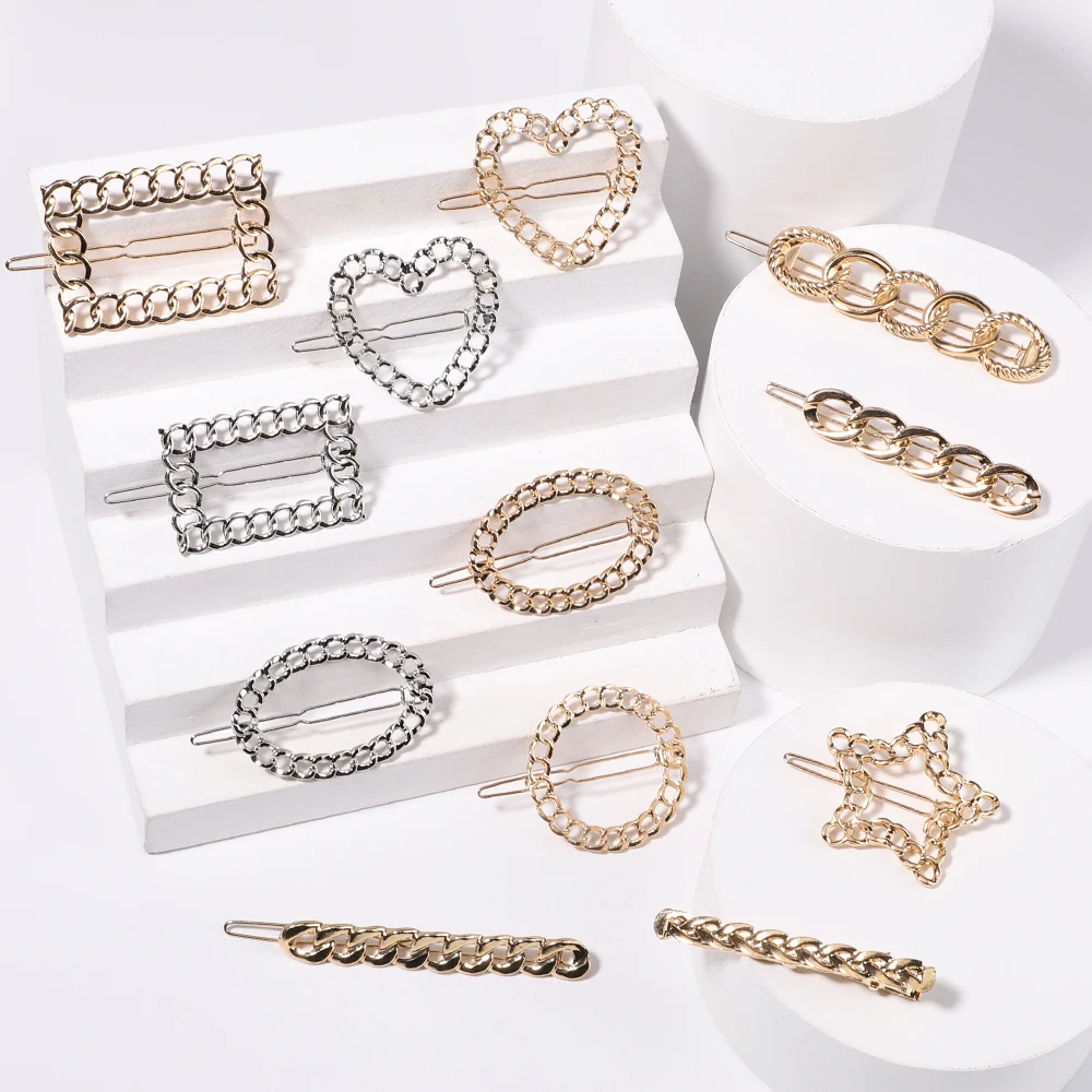 

1Pc New Women Elegant Gold Silver Geometric Hollow Metal Hair Clips Simple Hairpins Barrettes Fashion Headwear Hair Accessories