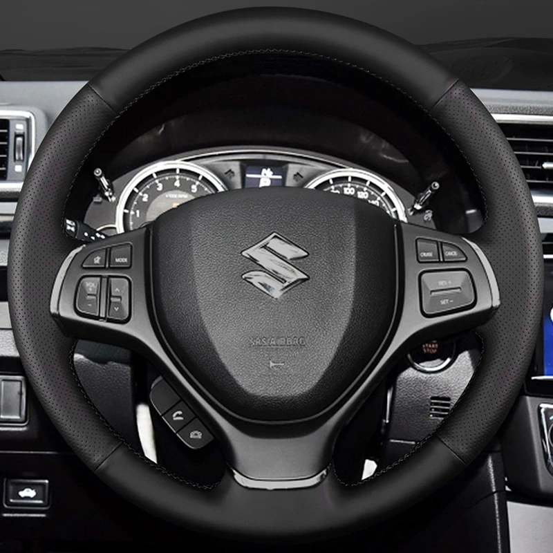 

Custom Car Steering Wheel Braid Cover Genuine Leather 100% Fit For Suzuki Baleno 2016 2017-2019 Alivio 2015-2019 Steering Wrap