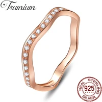 trumium 100 925 sterling silver wave rings for women curve rose gold half row zircon party wedding ring jewelry anillos mujer