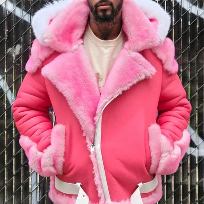 Мужская зимняя куртка из искусственной кожи на молнии с меховым помпоном | одежда
