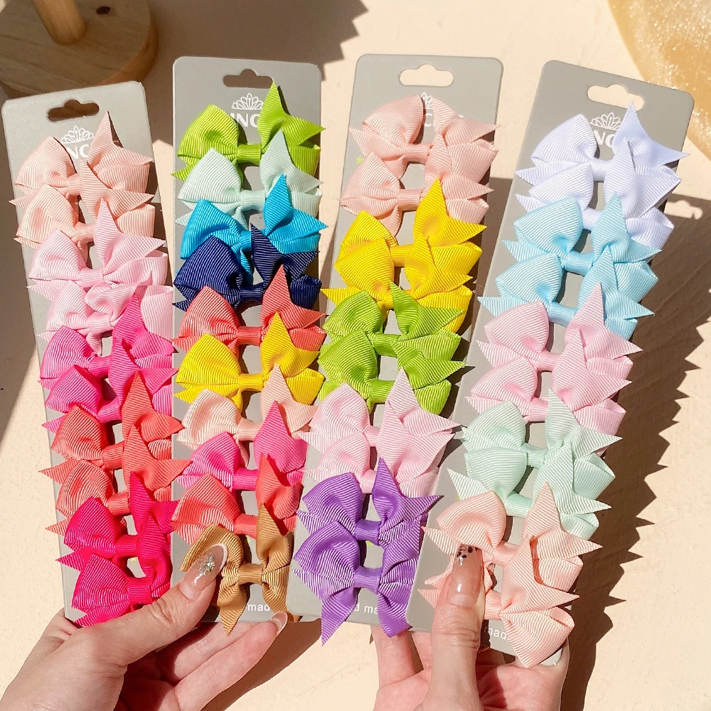 

10Pcs/Set Sweet Solid Color Bows Hair Clip For Kids Girls Grosgrain Ribbon Bowknot Mini Bows Hairpins Headwear Hair Accessories