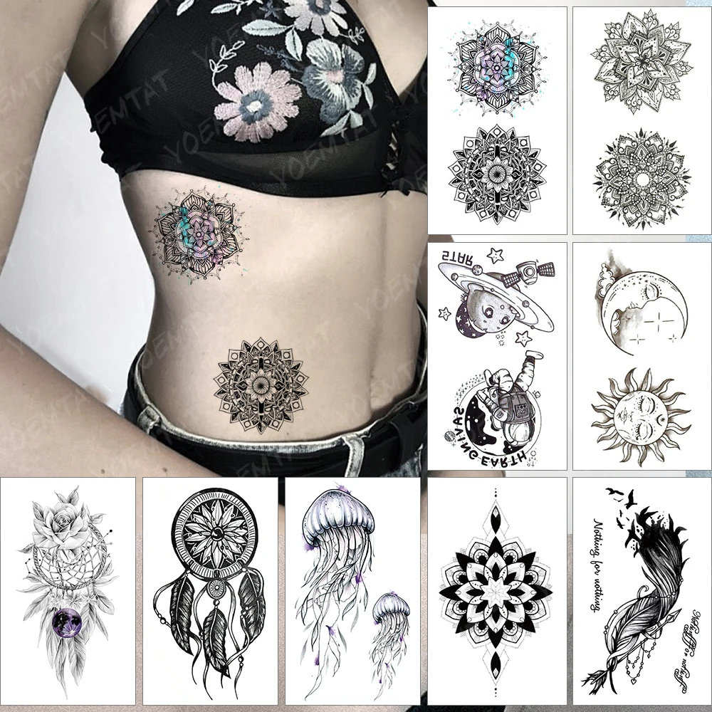 

Waterproof Temporary Tattoo Sticker Henna Mandala Flash Tatoo Flowers Dreamcatcher Arm Wrist Fake Tatto For Body Art Women Men