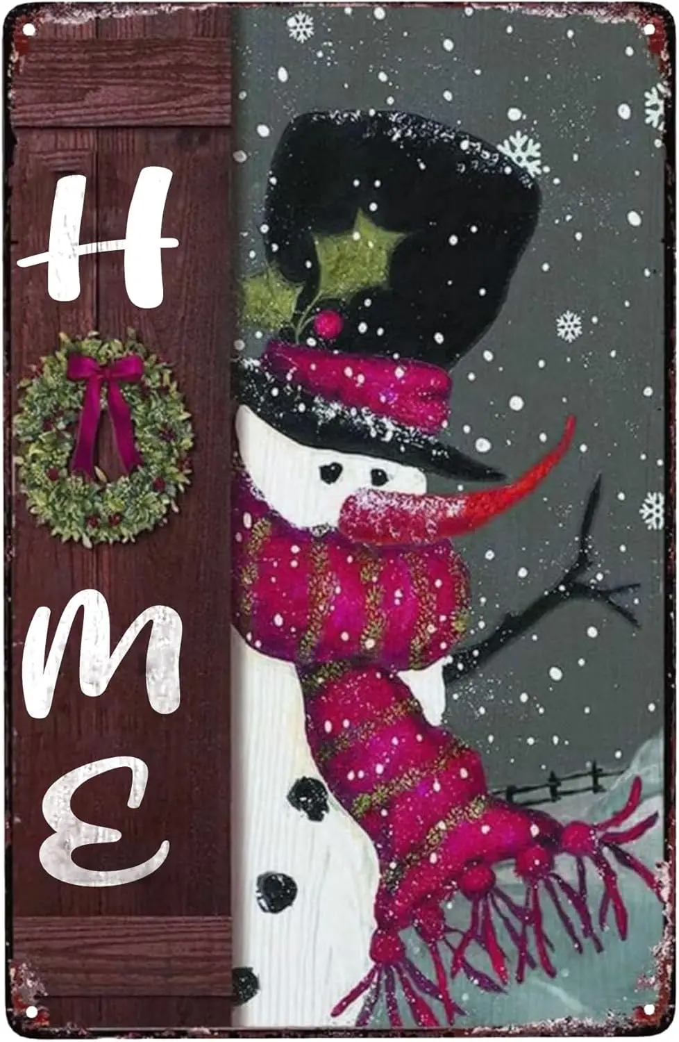 Snowmn Behnd Rtc Door Wll rt Metl Sgn Home Chrstms Vntge Wreth Snow Wnter Merry Плакат Декор для дома Frmhoe