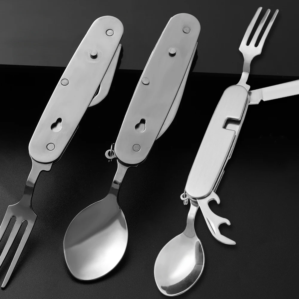 

Multifunctional Tableware Knife Outdoor Picnic Portable Knife 4-in-1 Child Fork Knife Dessert Spoon Dinnerware Kitchen Table Set