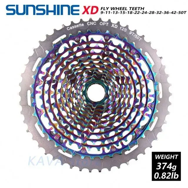Фото Кассета для горного велосипеда 2026/20SUNSHINE, 12 скоростей, 9-50T XD, сверхлегкая, черная/радужная, стальная, ультралегкая, 12-скоростная №1