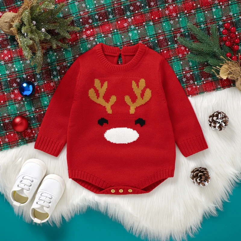 

Baby Christmas Sweater Toddle Girl Boy Long Sleeve Knitted Crewneck Pullover Sweatshirt Red Xmas Clothes