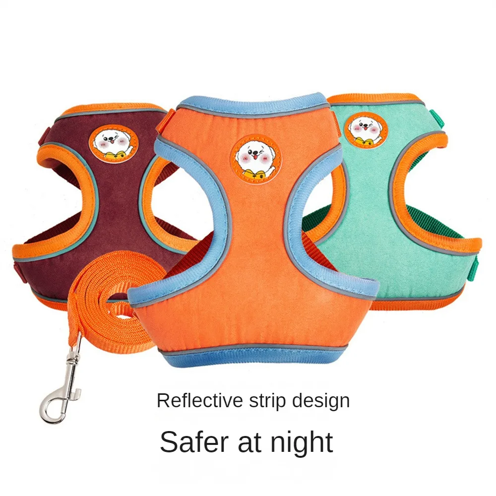 

Walking Breathable Harnesses Adjustable Cat Dog Harness Vest Easy Control Imitated Leather Harness Vest Leash Pet Chest Strap