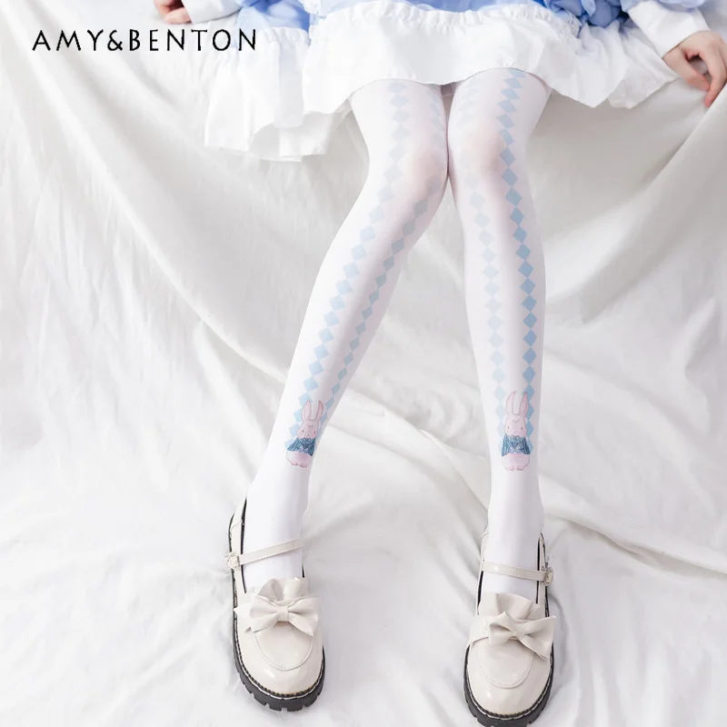 Колготки женские с мультяшным принтом милые шелковые чулки до бедра в японском