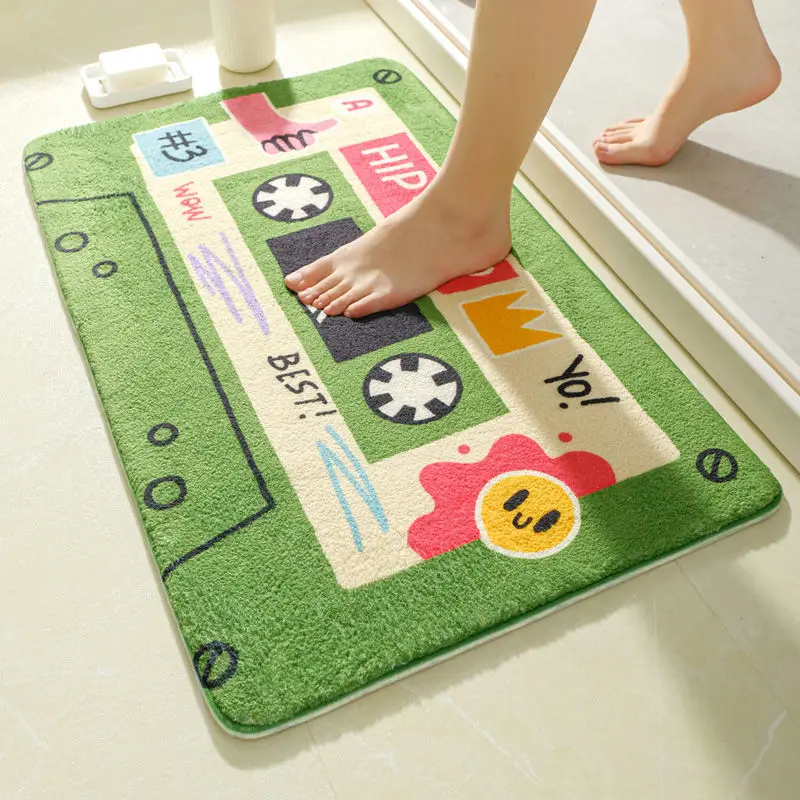 

Green Retro Tape Carpets Bathroom Absorbent Floor Mat Living Room Non-slip Mat Bedroom Home Foot Mat Carpet Home Bathroom Mat