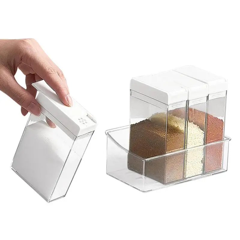 

Clear Seasoning Rack Spice Box 4 Pieces Portable Condiment Jars With Tray Clear Spice Shaker Containers For Pepper Salt Sugar