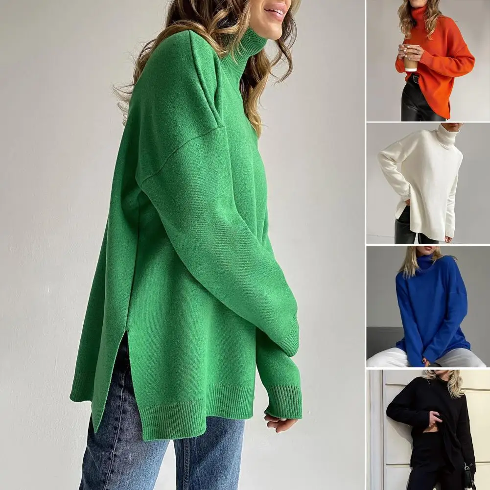 

Popular Knitwear Jumper Ribbed Cuffs Coldproof Stretchy Lady Loose Warm Knitted Sweater