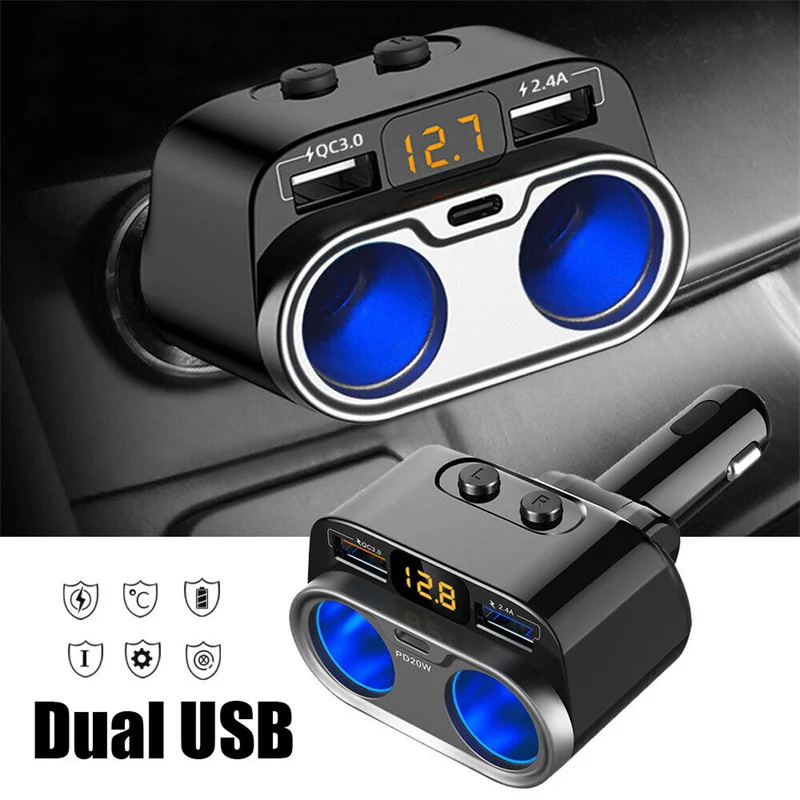

Разветвитель автомобильный 5 в 1 с двумя USB-портами и поддержкой быстрой зарядки
