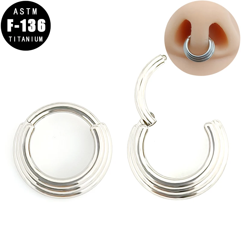 

ASTM F136 Titanium Nose Hoop Ring Piercings Helix Cartilage Earrings 3 Tier Stacked Hinged Segment Septum Clicker Jewelry