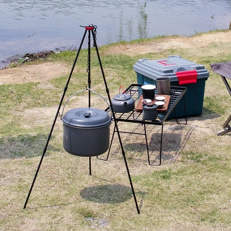 

Outdoor Camping Portable Pot Marching Pot Bonfire Tripod Field Survival Equipment Camping Stove Cooking Utensil Hanging Pot Rack