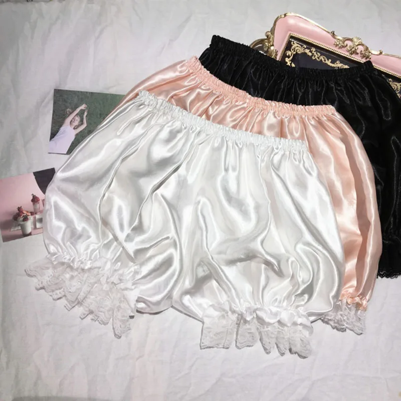 

Pettipants Safety Short Pants Skirt Lace Trim Panties Pumpkin Shorts Solid Color Victorian Ruffles Bloomers Imitation Silk