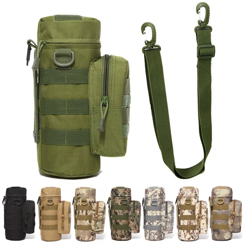 

Tactical Molle Zipper Camo Water Bottle Pouch Gear Kettle Waist Shoulder Bag Nylon Waist Bag Outdoor Climbing Camping Hiking Bag
