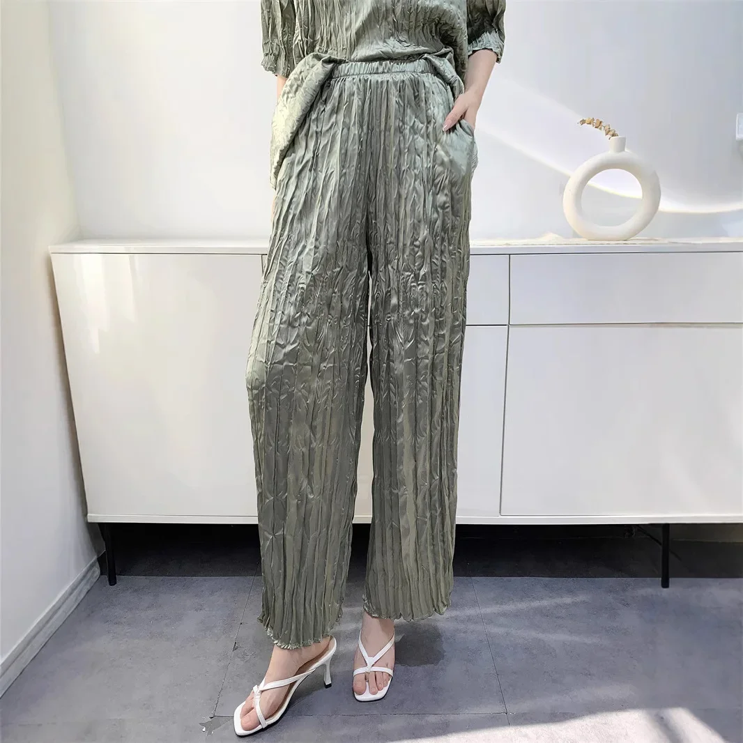 Женский плиссированный брючный костюм однотонная блузка и брюки удобные