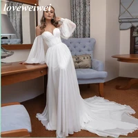 loveweiwei long sleeves wedding dresses 2022 off shoulder a line bridal dress sweetheart chiffon bridal gown court train