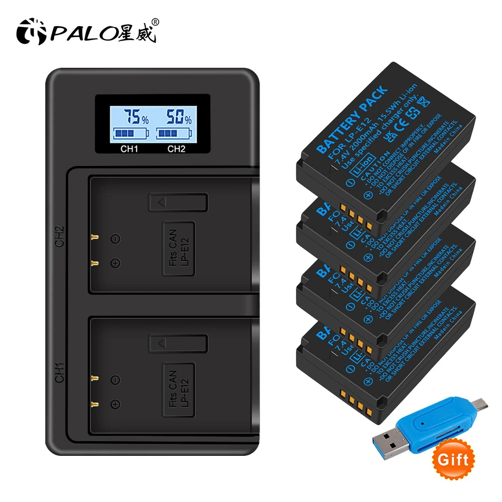 Аккумулятор для Фотоаппарата Canon Rebel SL1 100D Kiss X7 LP-E12 EOS M M2 EOS M10 M50 M100 2000 мАч