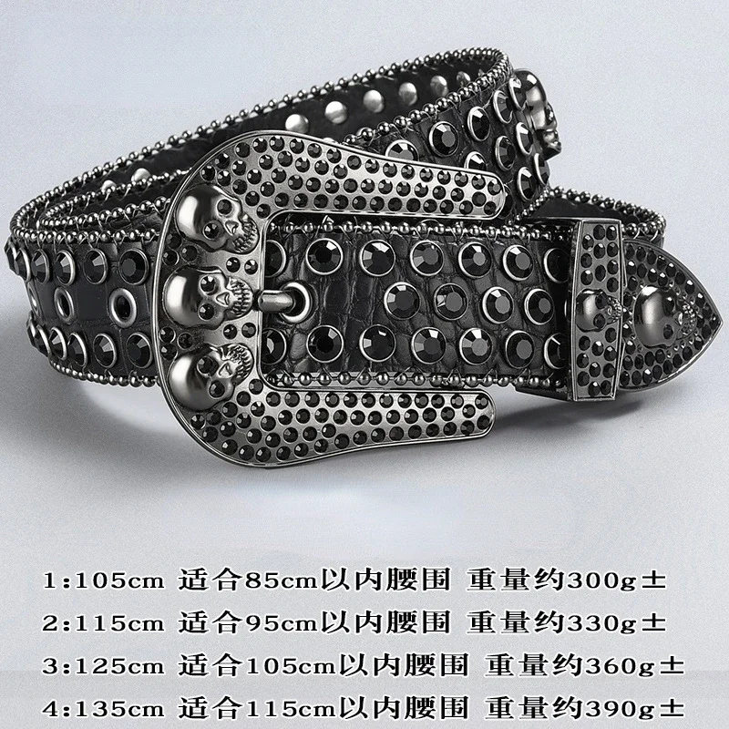 Модный темный ремень с инкрустацией стразами в виде черепа унисекс продвинутый