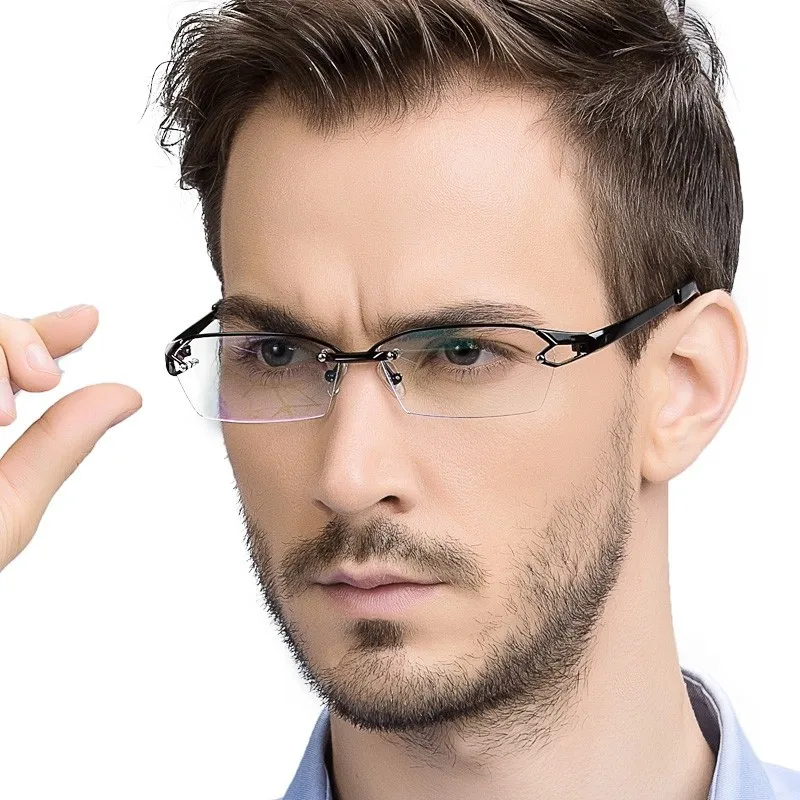 Zerosun Titanium Eyeglasses Frame Male Brand Quality Optical Glasses Men Semi Rimless Business Style Spectacles Anti Blue Light