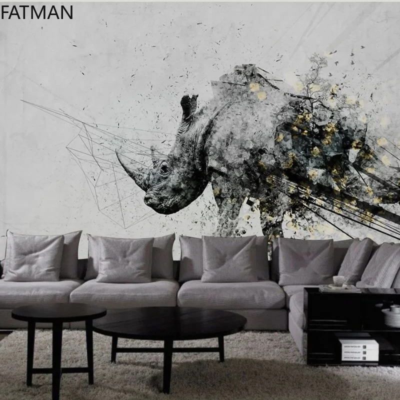 Фото Простой пользовательский фон FATMAN В индустриальном стиле с рисунком носорога, 3d Роспись, гостиная, спальня, настенная ткань, Прямая поставка №4