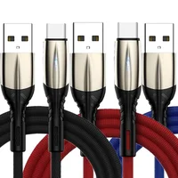 200pcs LED Indicator Type c Micro USb Cable Fast Charging 5A Fabric Nylon Alloy USb-C Cable for Samsung Xiaomi Huawei 1M 2M